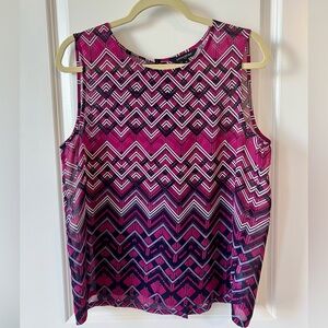 Banana Republic Pink/Purple and Navy Sheer Geometric Tank Top